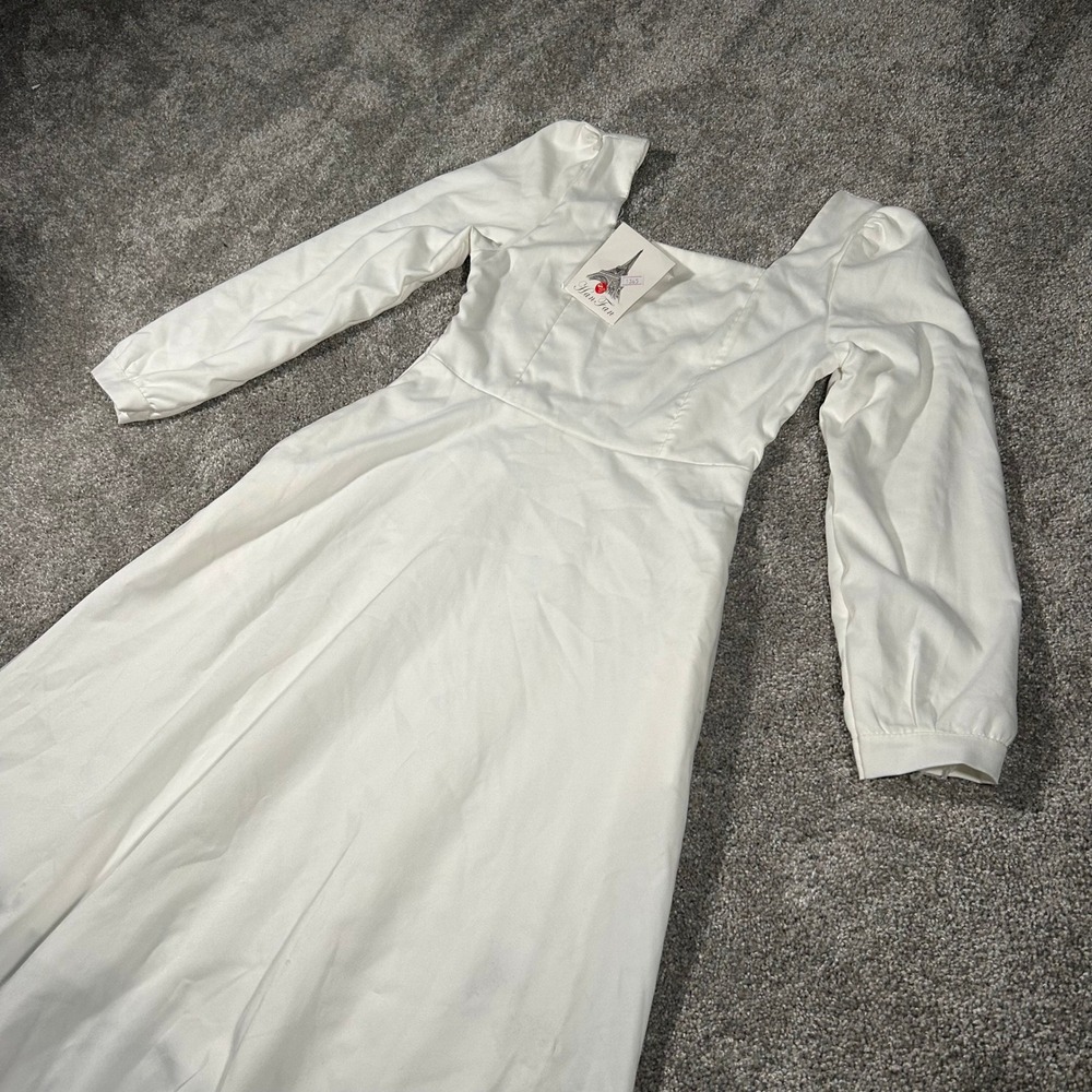 Han Fan White Square Neck Puff Sleeve Midi Dress Size Small NWT - Picture 3 of 9